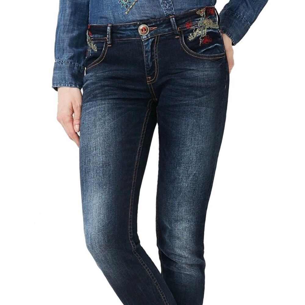 Desigual Women's 67D26A3 Olga Dames Slim Fit Medium Wash Embroidered Jeans 30